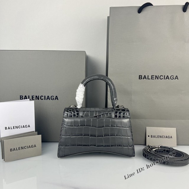 Balenciaga專櫃爆款碳灰鱷魚紋銀扣手提女包 巴黎世家原廠xs號Hourglass沙漏包 款號：8896 fyj1186